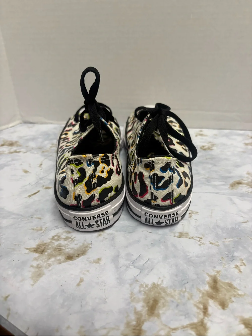 Converse Kids Low-Top Sneakers in White with Multicolor Leopard Spots